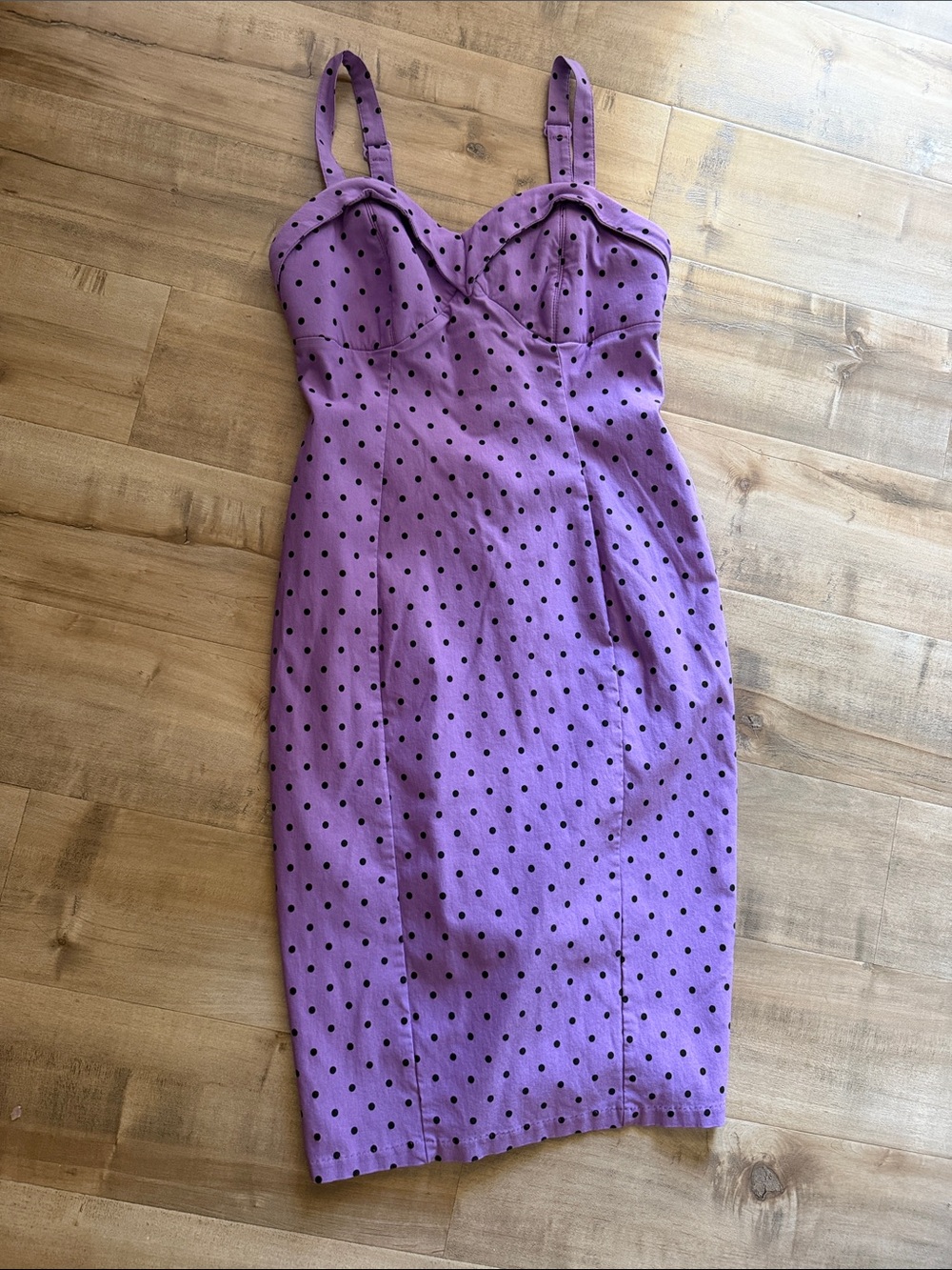 Vixen by Micheline Pitt Purple Polka Dot Midi Dress - Picture 2 of 7